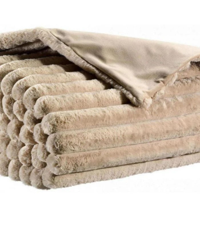 Plaid Fausse Fourrure Beige 130 X 160 cm