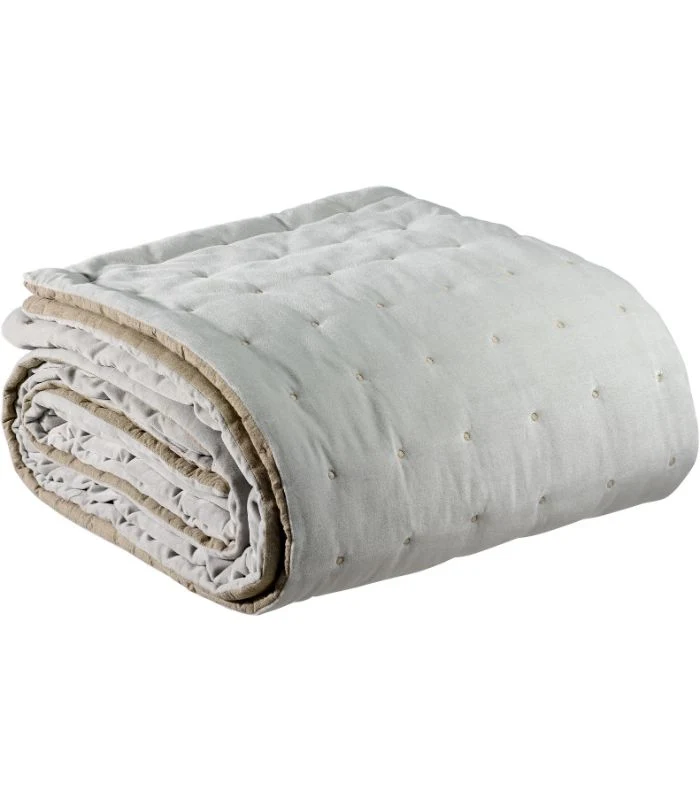 Edredon / Jeté de Lit Velours ELISE Gris Perle 240 X 260 cm