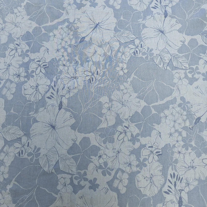 Tissé teint | Lin | Fleurs | Denim | 115 cm | FIN DE ROULEAU