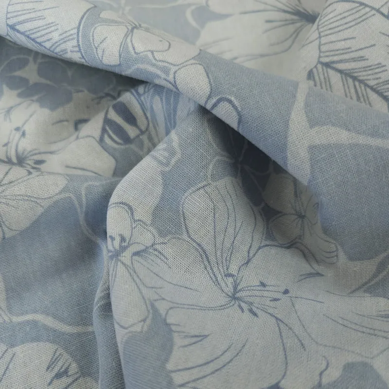 Tissé teint | Lin | Fleurs | Denim | 115 cm | FIN DE ROULEAU