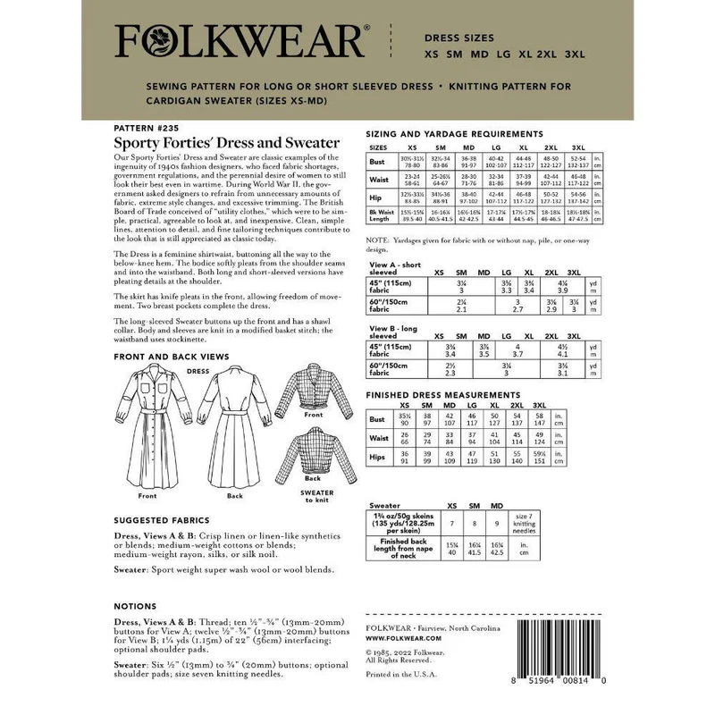 PATRON DE COUTURE PDF | 235 Robe Sporty Forties' | Folkwear