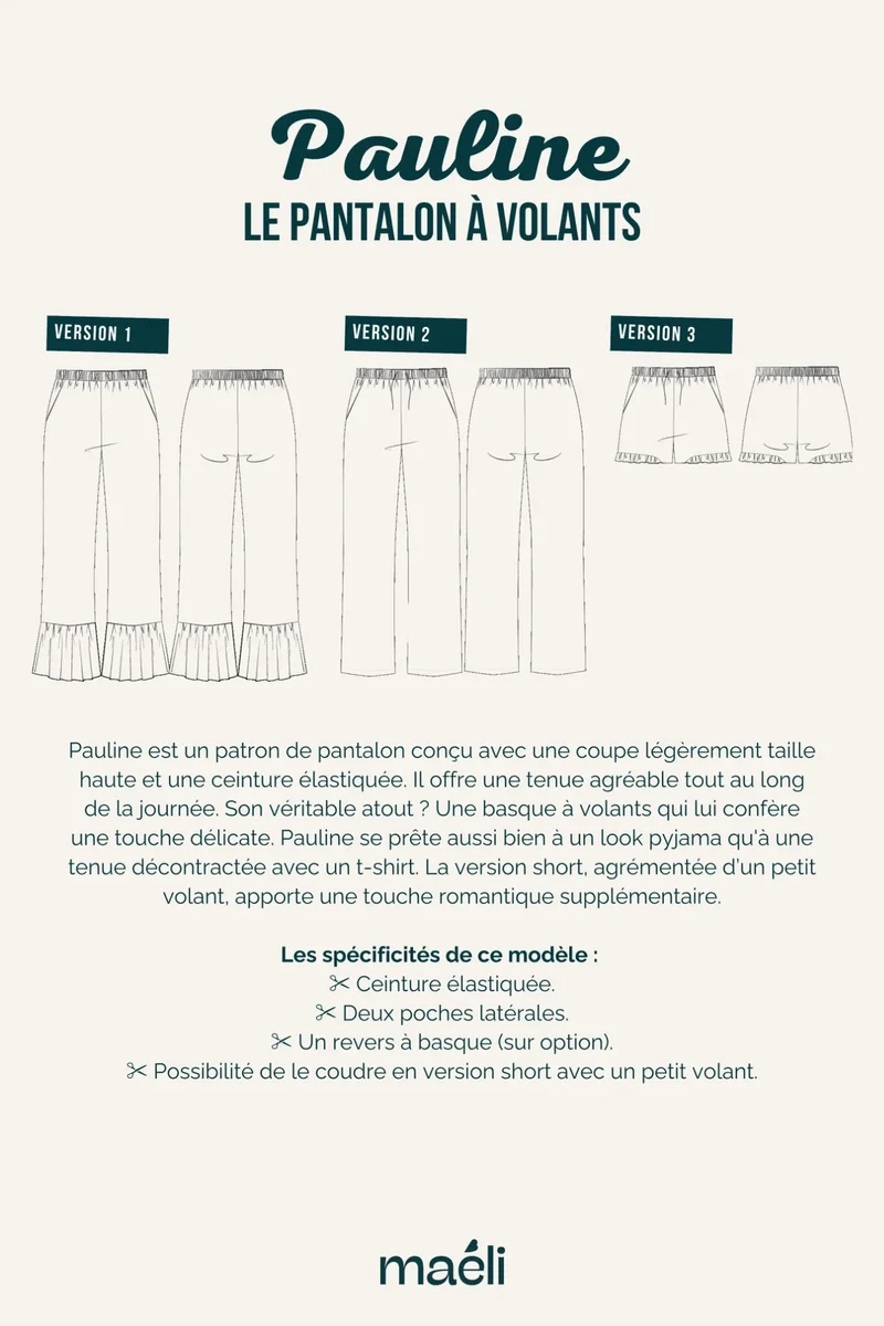 Patron le pantalon à volants, Pauline