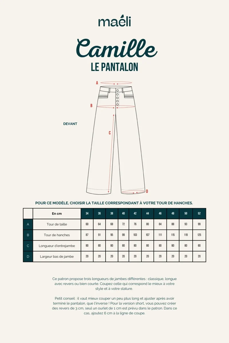 Patron Le pantalon, Camille
