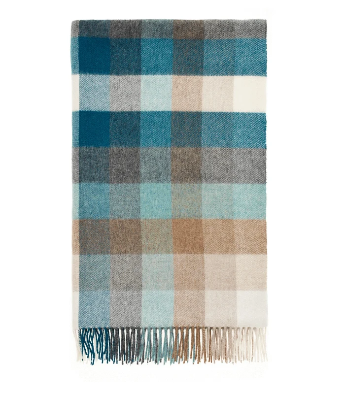 Plaid Laine Mérinos Carreaux Bleu 140 X185 cm