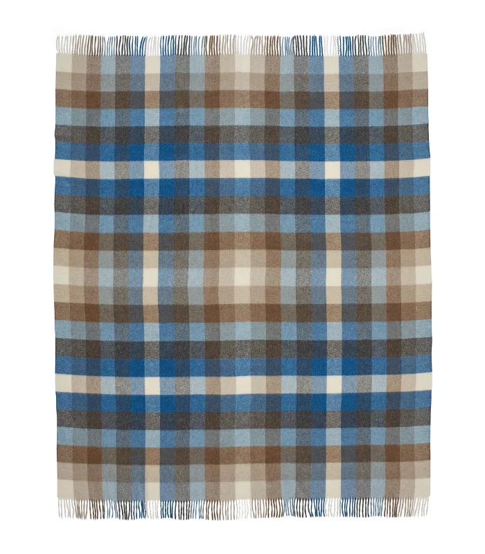 Plaid Laine Mérinos Carreaux Bleu 140 X185 cm