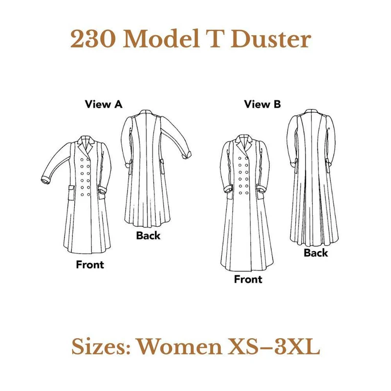 PATRON DE COUTURE PDF | 230 Manteau Model T Duster | Folkwear