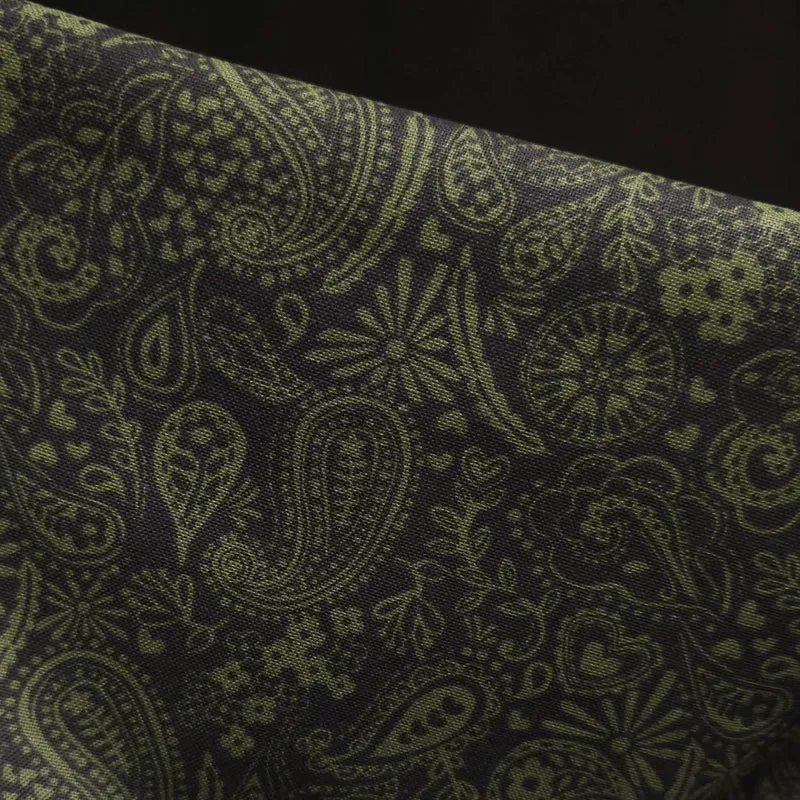 Tissu canevas de coton demi-natté | Paisley | Marine et vert olive