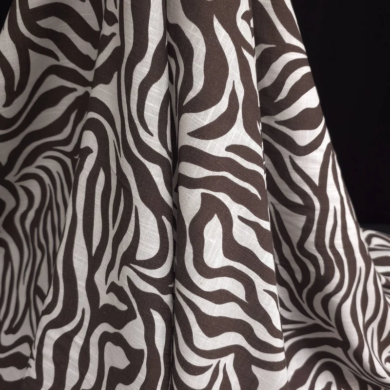 Slub de rayonne & lin | Zèbre | Chocolat | 49 cm | Fin de rouleau