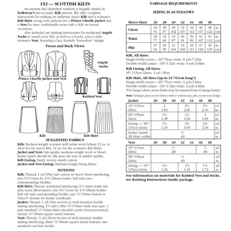 PATRON DE COUTURE PDF | 152 Kilts écossais | Folkwear | UNISEXE