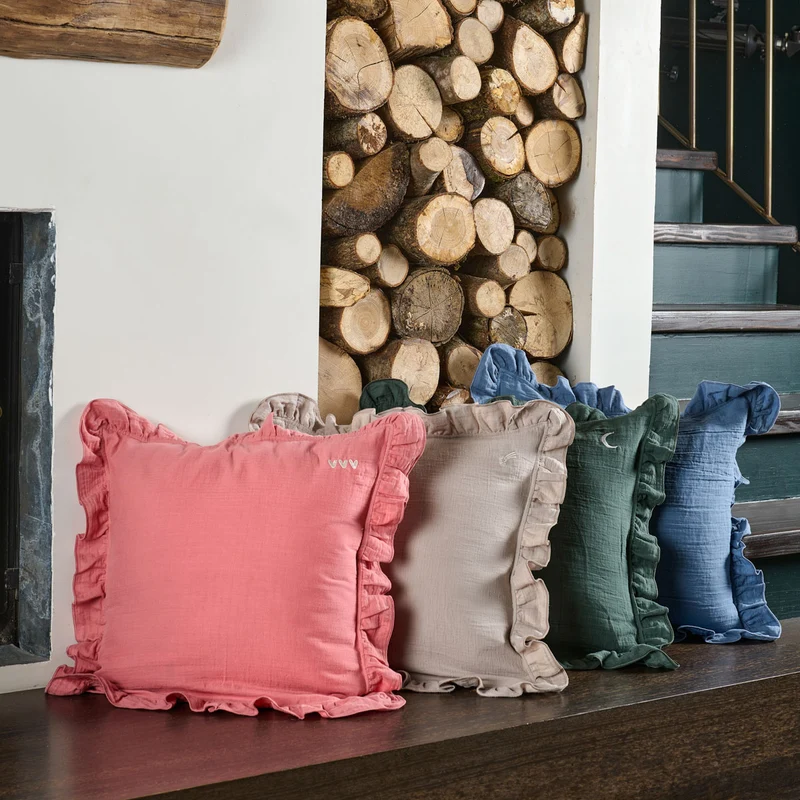 Housse de coussin à volants - Gaze de coton