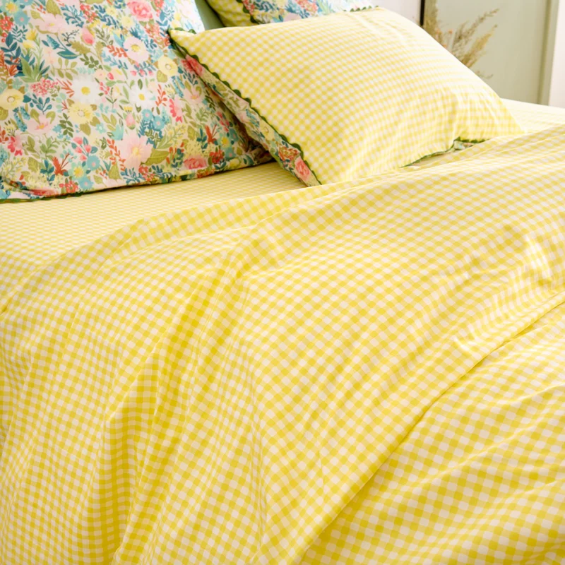 Drap housse Lili vichy jaune - Percale de coton