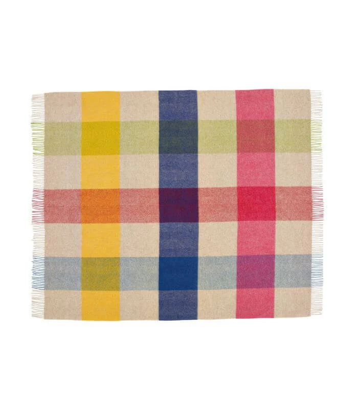 Plaid Laine Carreaux Multicolore Beige 140 X 185 cm