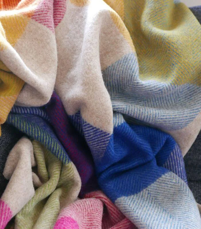 Plaid Laine Carreaux Multicolore Beige 140 X 185 cm