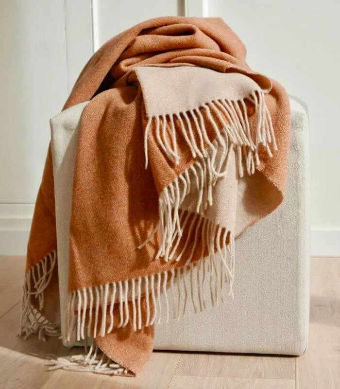 Plaid Cachemire et Laine Reversible Orange et Beige 150 X 200 cm - Collection VENICE