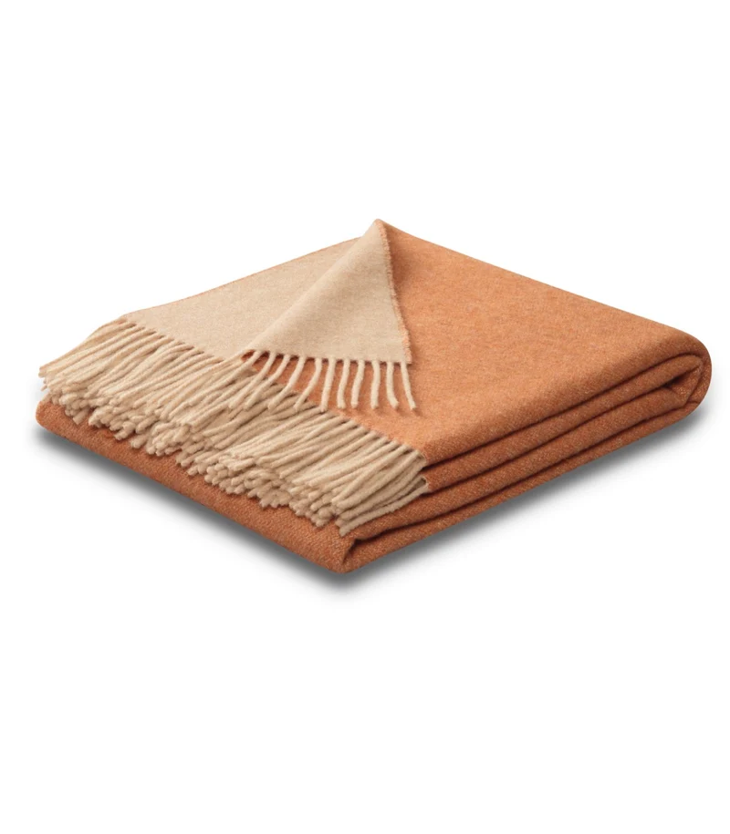 Plaid Cachemire et Laine Reversible Orange et Beige 150 X 200 cm - Collection VENICE