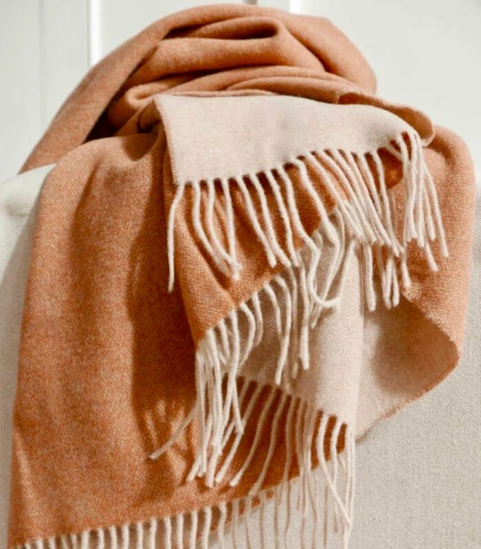Plaid Cachemire et Laine Reversible Orange et Beige 130 X 170 cm - Collection VENICE