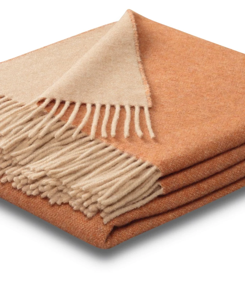 Plaid Cachemire et Laine Reversible Orange et Beige 130 X 170 cm - Collection VENICE
