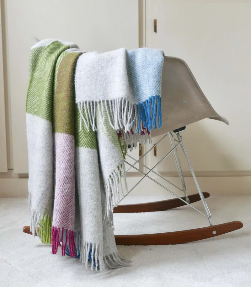 Plaid Laine Carreaux Multicolore Gris 140X185 cm