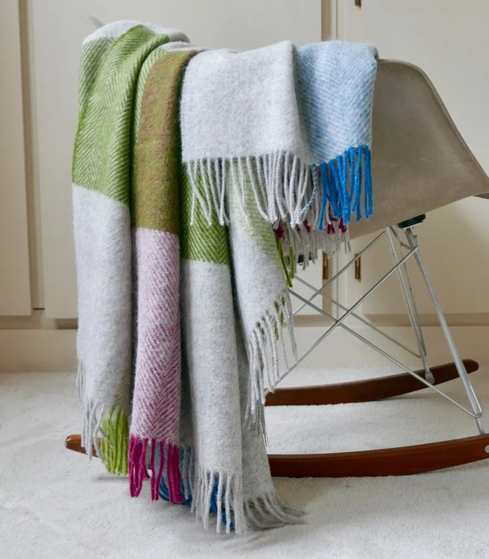 Plaid Laine Carreaux Multicolore Gris 140X185 cm