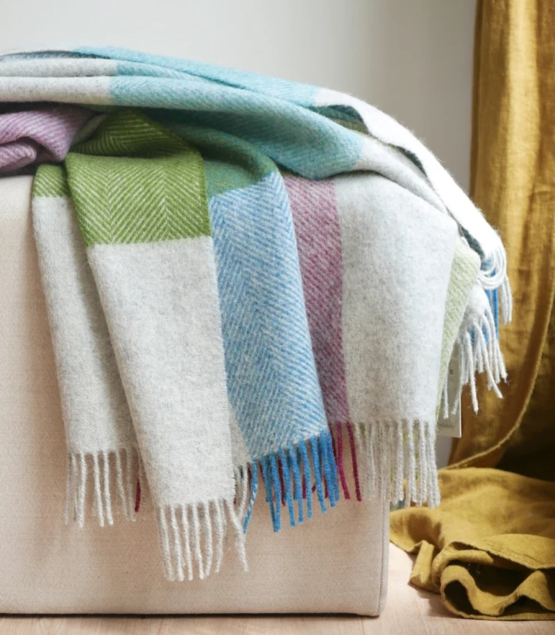 Plaid Laine Carreaux Multicolore Gris 140X185 cm