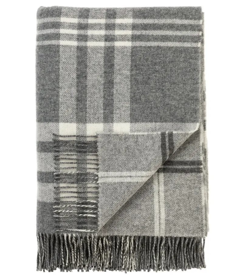 Plaid Laine Écossais Réversible Luxe Gris 140 X 190 cm