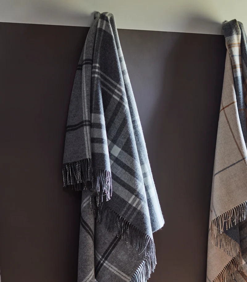 Plaid Laine Écossais Réversible Luxe Gris 140 X 190 cm