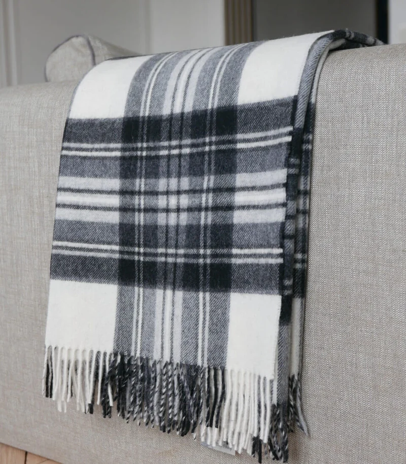 Plaid Ecossais Dress Stewart Gris Laine Mérinos 140X185cm