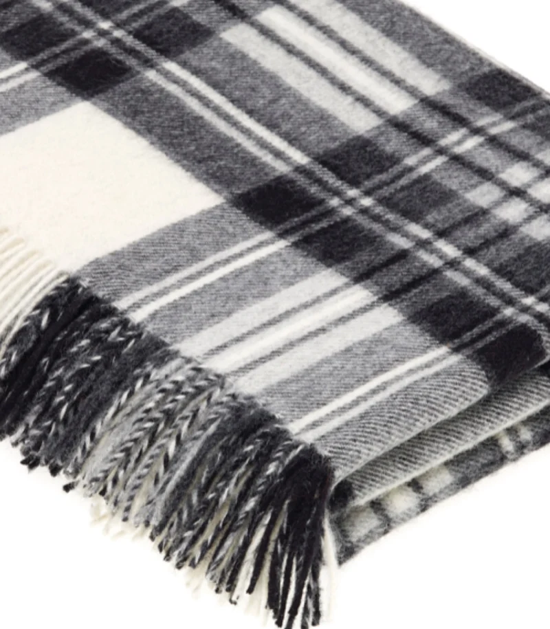 Plaid Ecossais Dress Stewart Gris Laine Mérinos 140X185cm