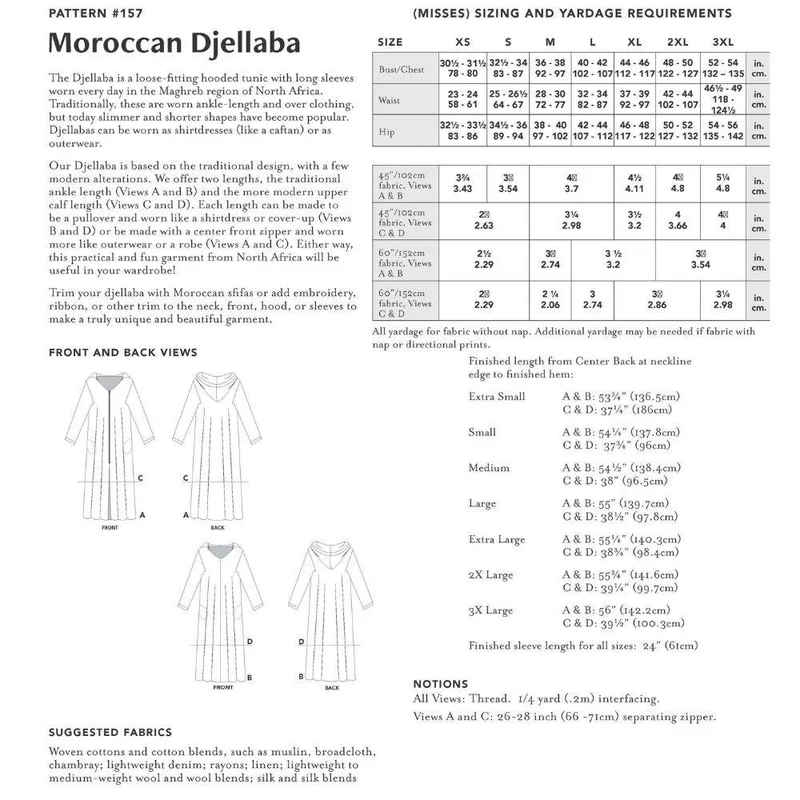 PATRON DE COUTURE PDF | 157 Djellaba marocaine | Folkwear | UNISEXE