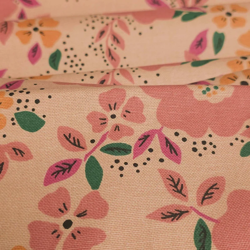 Tissu canevas de coton demi-natté | Jardin Floral | Rose