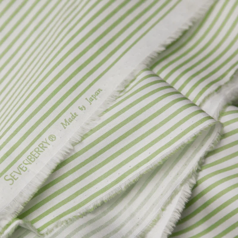 Popeline de coton japonaise Sevenberry | Petites rayures vertes
