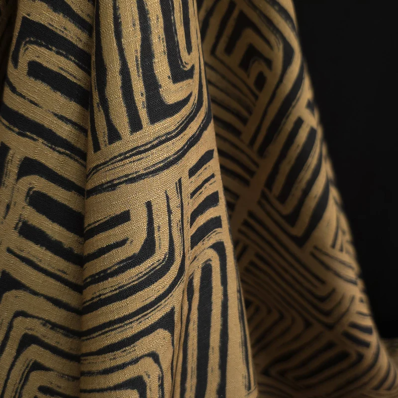Slub de Rayonne à Motif Labyrinthe Abstrait | Tan | 122 cm | FIN DE ROULEAU