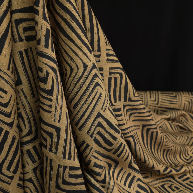 Slub de Rayonne à Motif Labyrinthe Abstrait | Tan | 122 cm | FIN DE ROULEAU
