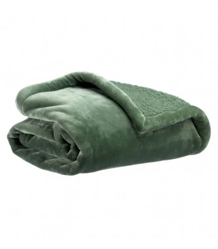 Plaid Cocooning Effet Mouton Vert Amande - Choix de tailles