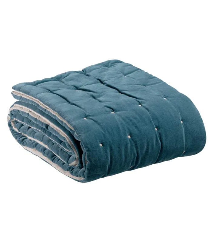 Chemin de lit Velours ELISE Bleu Riviera 90 X 240 cm