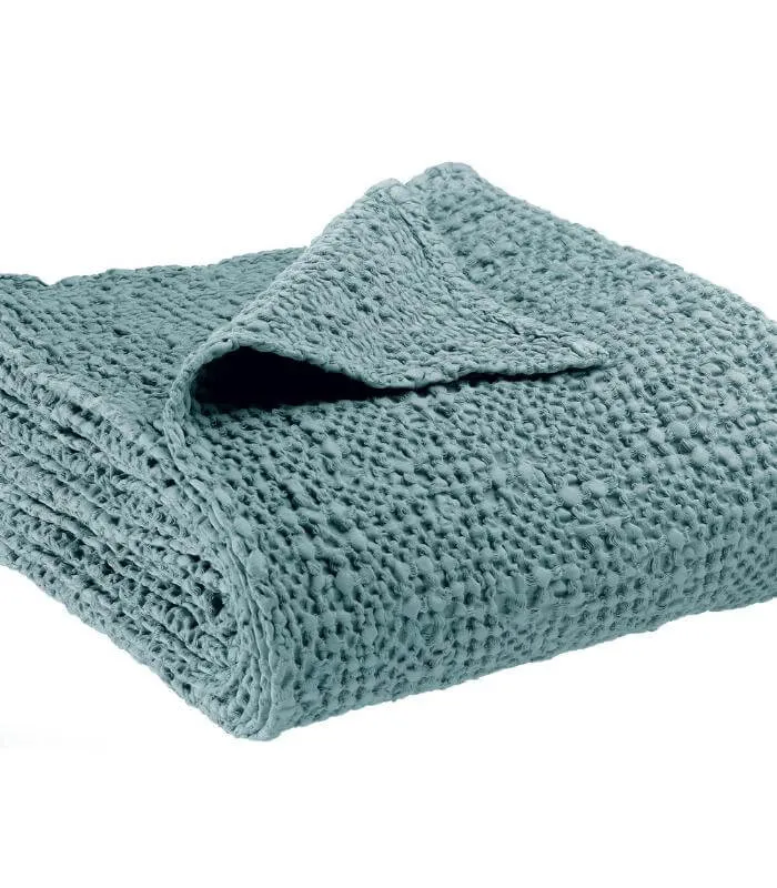 Jeté de canapé/ Couvre-lit 100% coton TANA Bleu Alizée