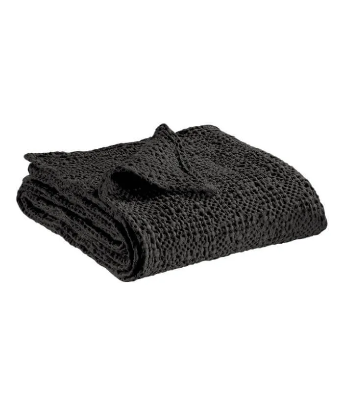 Jeté de canapé/ Couvre-lit 100% coton TANA Noir Carbone