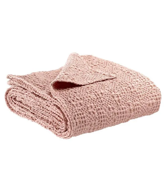 Jeté de canapé/ Couvre-lit 100% coton TANA Rose Poudré Aubépine