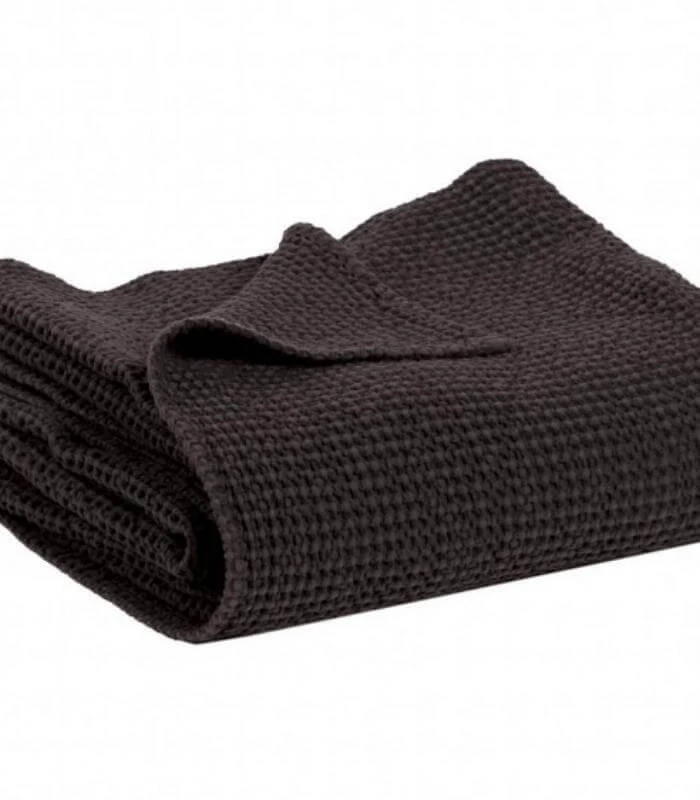 Jeté de canapé/ Couvre-lit 100% coton MAIA Noir Carbone