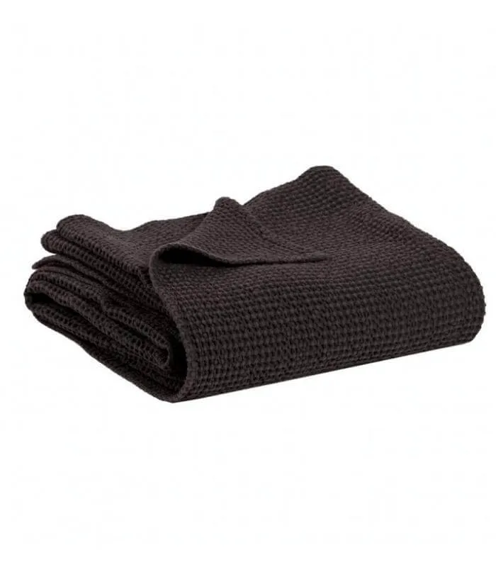 Jeté de canapé/ Couvre-lit 100% coton MAIA Noir Carbone