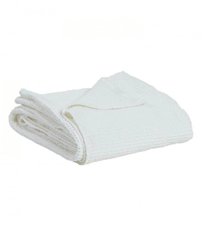 Jeté de canapé/ Couvre-lit 100% Coton MAIA Blanc Craie