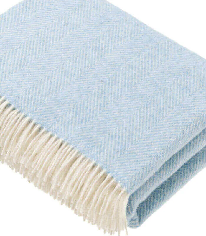 Plaid Laine Mérinos Chevrons Bleu Ciel 140 X 185 cm