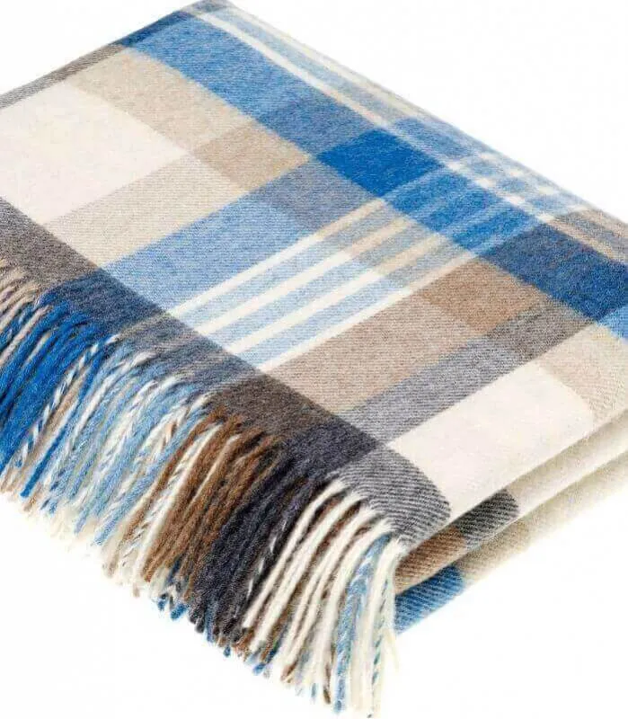 Plaid Laine Mérinos Melbourne Bleu 140 X 185 cm