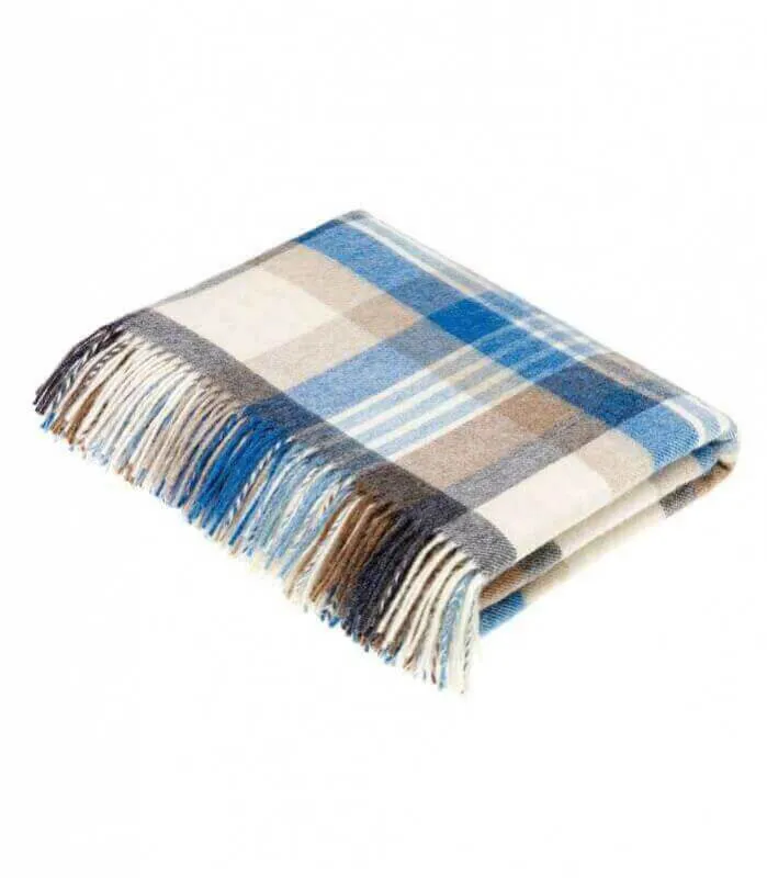 Plaid Laine Mérinos Melbourne Bleu 140 X 185 cm