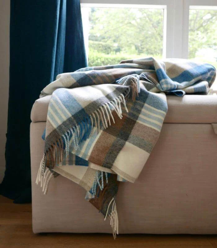 Plaid Laine Mérinos Melbourne Bleu 140 X 185 cm