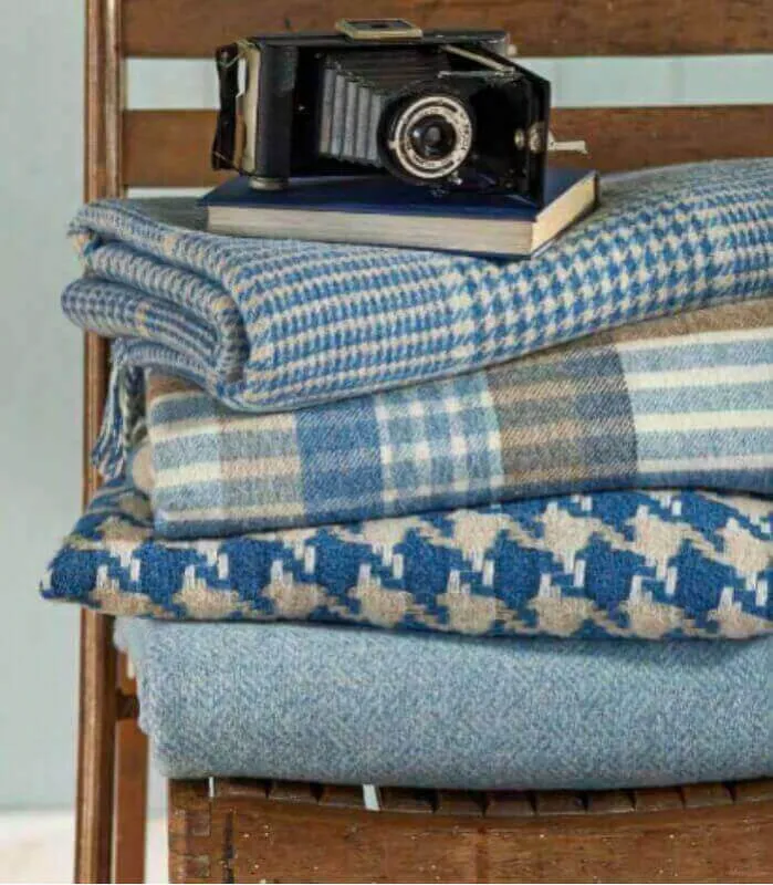 Plaid Laine Mérinos Melbourne Bleu 140 X 185 cm