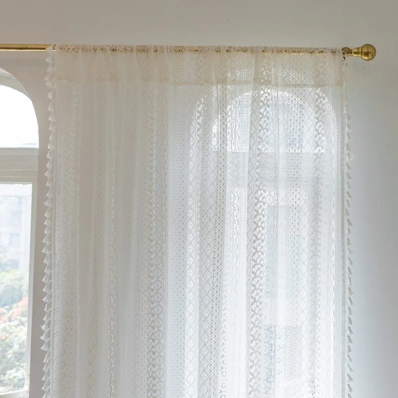 Rideau Tamisant Passe Tringle Motif 140 x H260 cm Blanc Beige