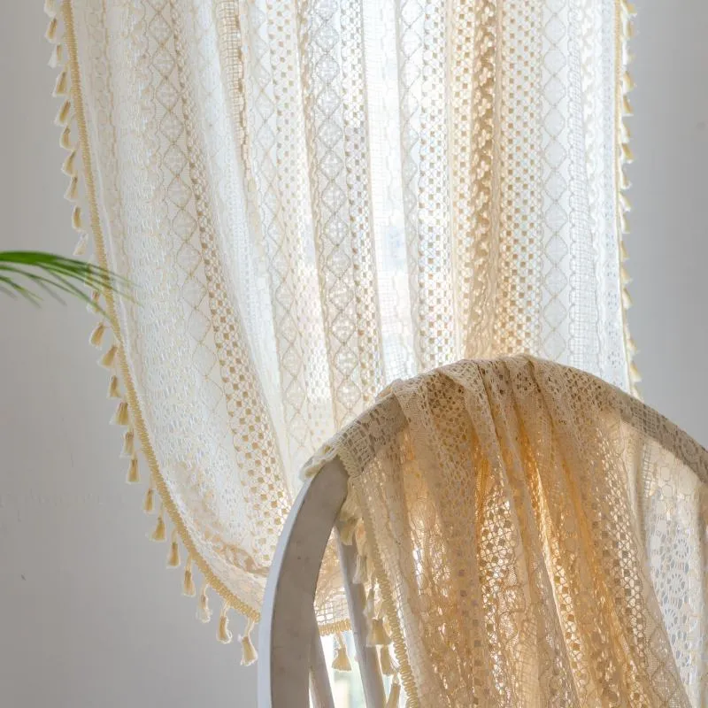 Rideau Tamisant Passe Tringle Motif 140 x H260 cm Blanc Beige