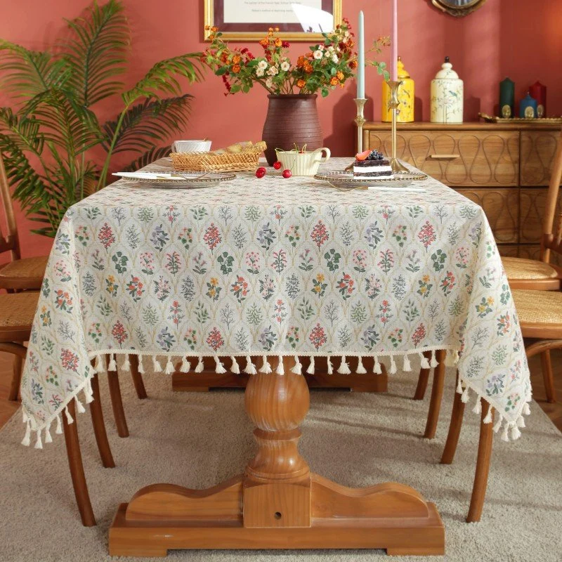Nappe Table Rectangulaire Plantes en Lin Coton