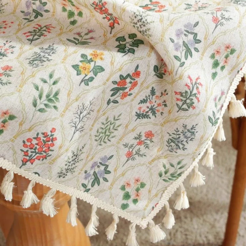 Nappe Table Rectangulaire Plantes en Lin Coton